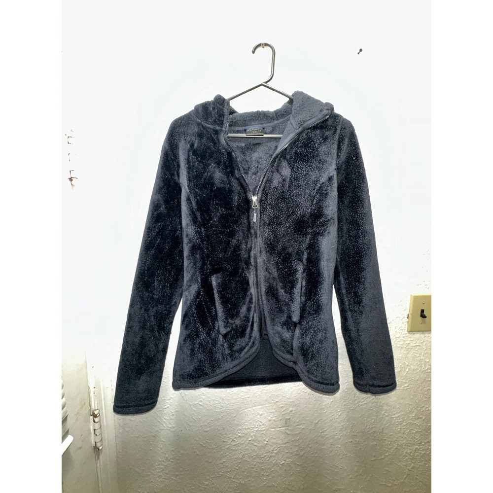 32 Degrees Heat Fuzzy Fleece Zip Up Hoodie Jacket Women's Size S Black Cozy Warm